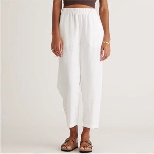 Quince European Linen Wide Leg White Pants Pull On Ankle Size Small